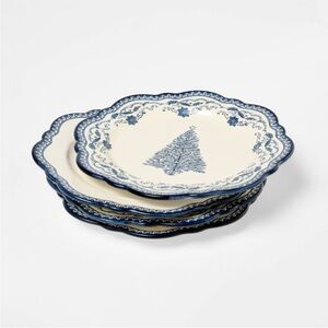 4pk 8” Stoneware Salad Appetizer Christmas Plates Blue - Threshold Studio McGee